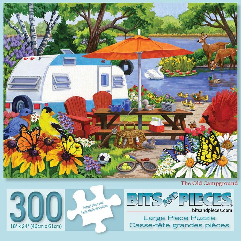 Bits and Pieces 500 Piece Puzzles for Adults - Large 18" x 24" Jigsaw Puzzles 500 Pieces Camping Scene with Lake and Wildlife, Random Die Cut, No 2 Pieces Alike, The Old Campground - Image 1